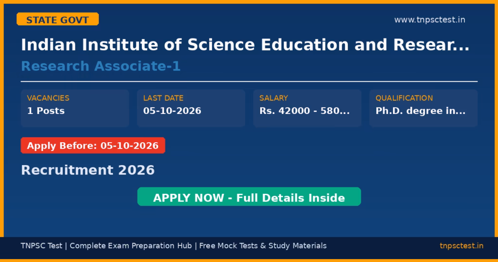 Indian Institute of Science Education and Research Tirupati Research Associate-1 Recruitment 2026