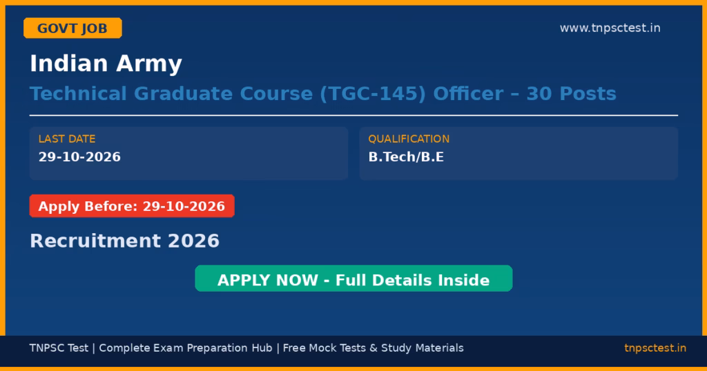 Indian Army Technical Graduate Course (TGC-145) Officer – 30 Posts Recruitment 2026