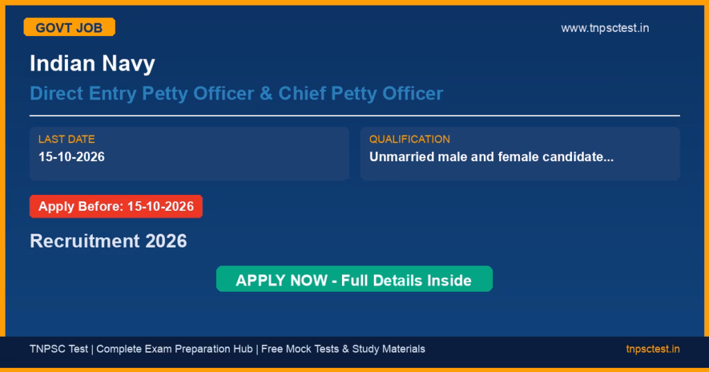 Indian Navy Direct Entry Petty Officer & Chief Petty Officer Recruitment 2026