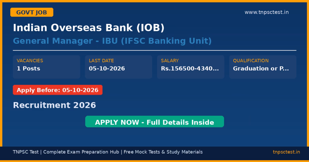 Indian Overseas Bank (IOB) General Manager - IBU (IFSC Banking Unit) Recruitment 2026