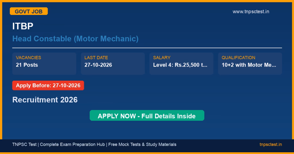 ITBP Head Constable (Motor Mechanic) Recruitment 2026