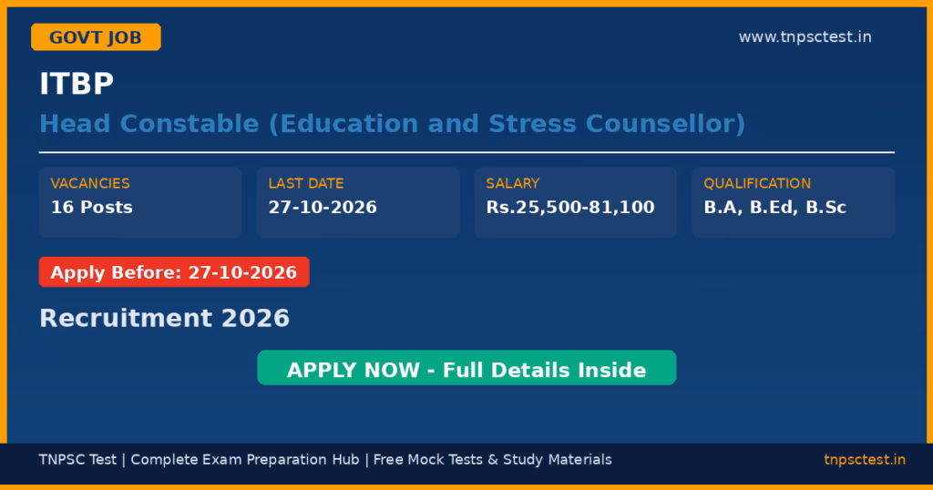 ITBP Head Constable (Education and Stress Counsellor) Recruitment 2026