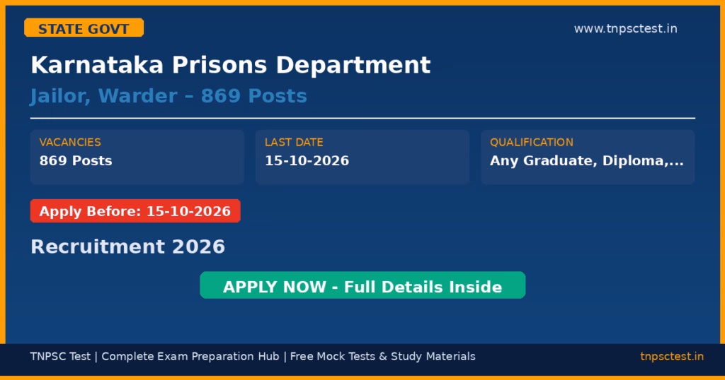 Karnataka Prisons Department Jailor, Warder – 869 Posts Recruitment 2026