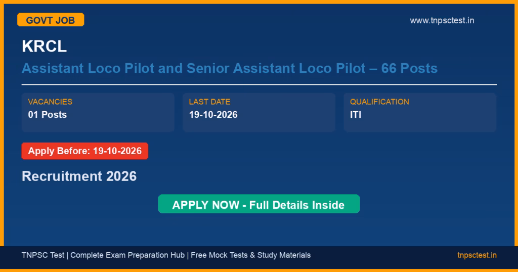 KRCL Assistant Loco Pilot and Senior Assistant Loco Pilot – 66 Posts Recruitment 2026