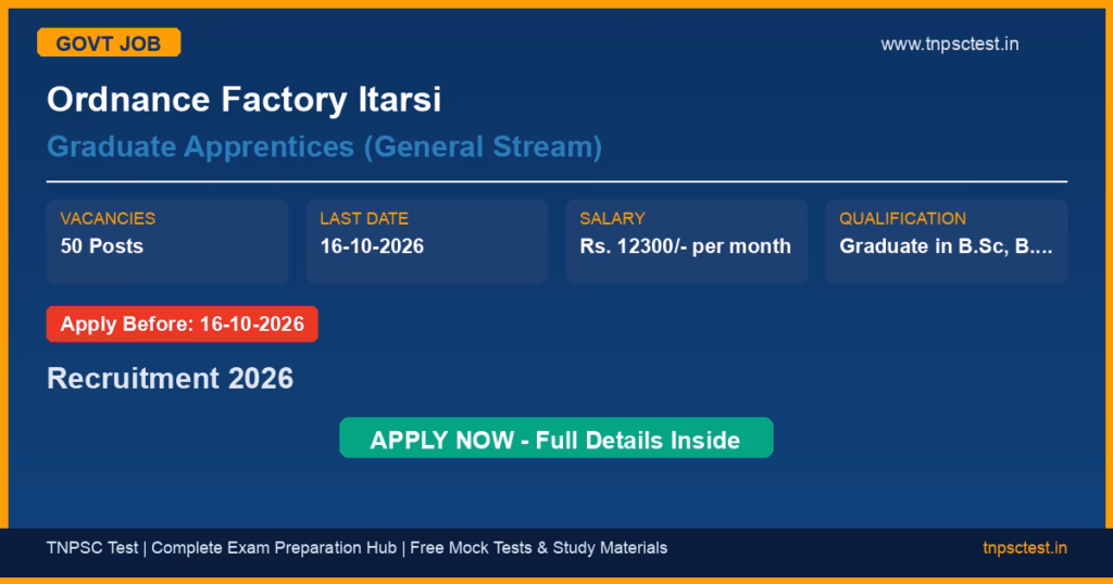 Ordnance Factory Itarsi Graduate Apprentices (General Stream) Recruitment 2026
