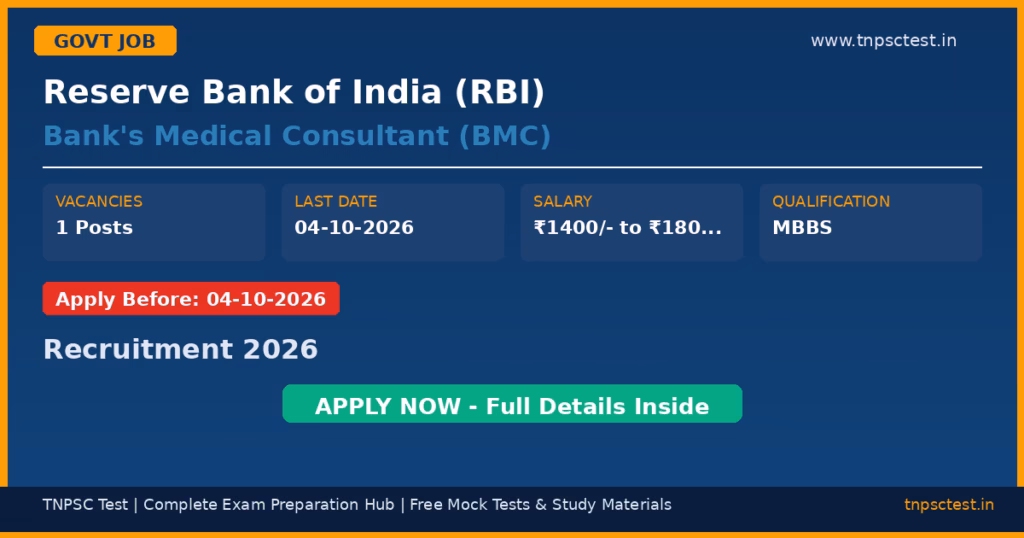 Reserve Bank of India (RBI) Bank's Medical Consultant (BMC) Recruitment 2026
