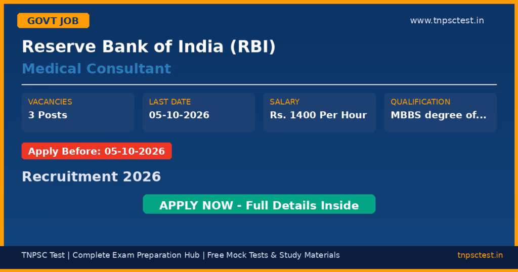 Reserve Bank of India (RBI) Medical Consultant Recruitment 2026
