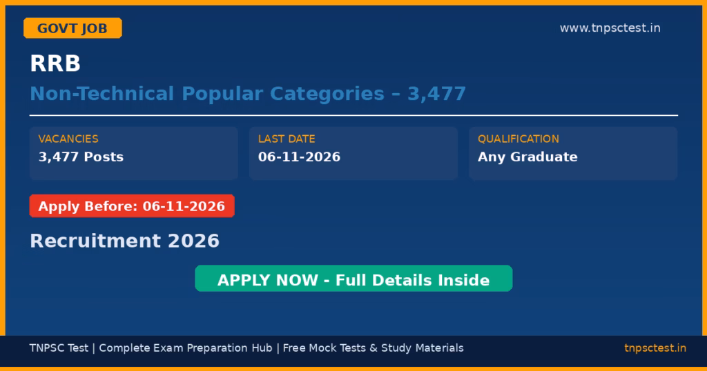 RRB Non-Technical Popular Categories – 3,477 Recruitment 2026
