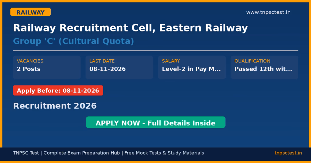 Railway Recruitment Cell, Eastern Railway Group 'C' (Cultural Quota) Recruitment 2026