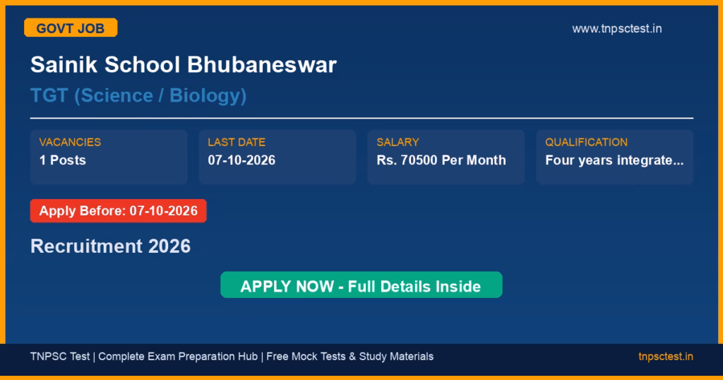 Sainik School Bhubaneswar TGT (Science / Biology) Recruitment 2026
