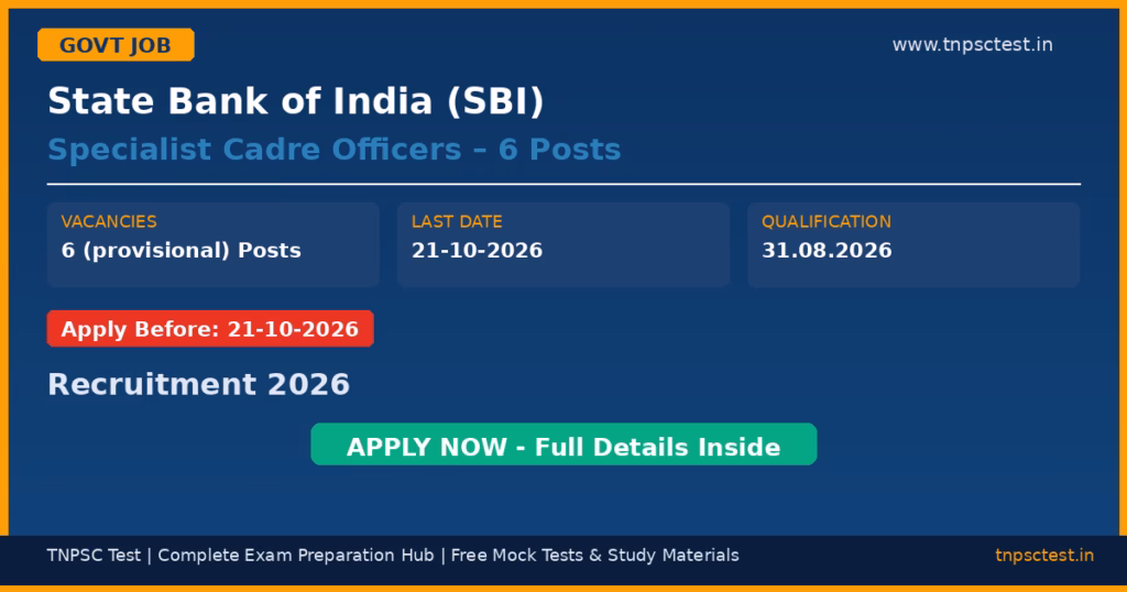 State Bank of India (SBI) Specialist Cadre Officers – 6 Posts Recruitment 2026