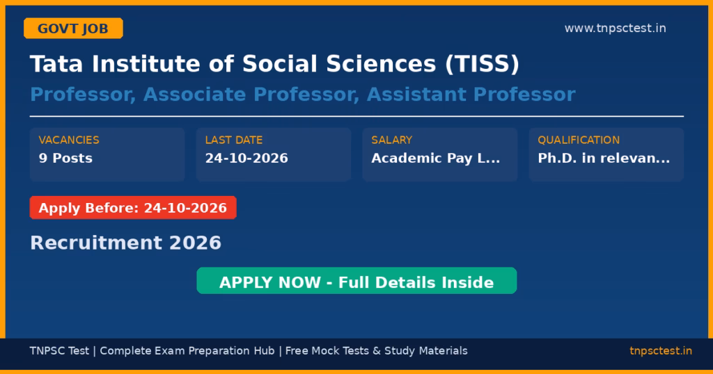 Tata Institute of Social Sciences (TISS) Professor, Associate Professor, Assistant Professor Recruitment 2026