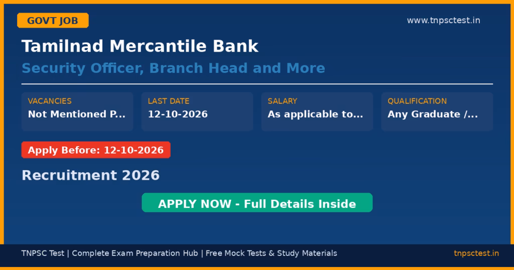 Tamilnad Mercantile Bank Security Officer, Branch Head and More Recruitment 2026