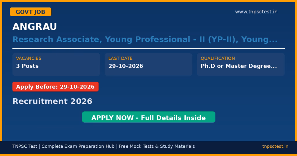 ANGRAU Research Associate, Young Professional - II (YP-II), Young Professional - I (YP-I) Recruitment 2026