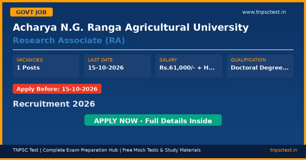 Acharya N.G. Ranga Agricultural University Research Associate (RA) Recruitment 2026