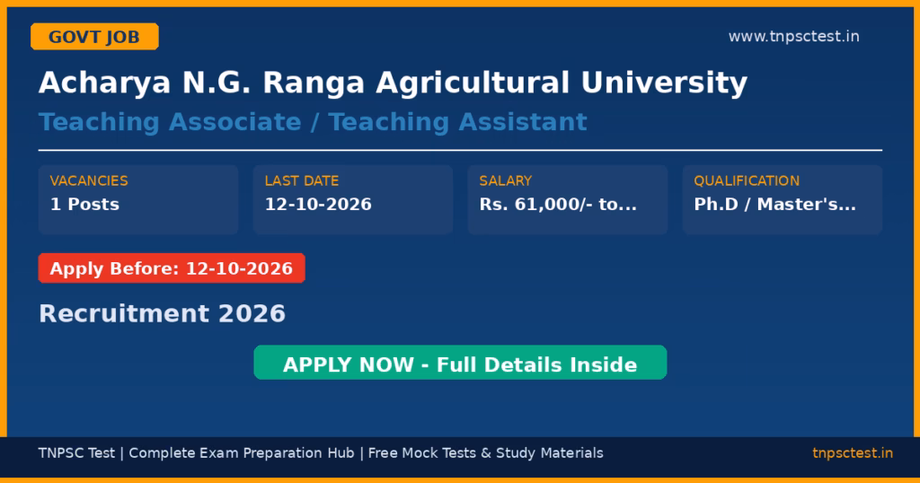 Acharya N.G. Ranga Agricultural University Teaching Associate / Teaching Assistant Recruitment 2026