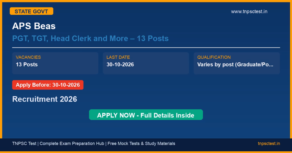 APS Beas PGT, TGT, Head Clerk and More – 13 Posts Recruitment 2026
