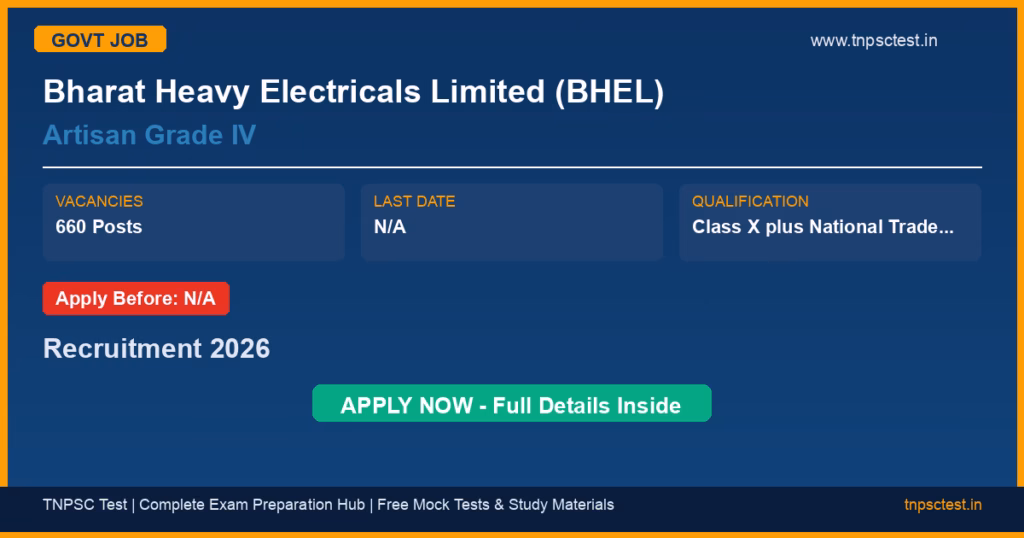 Bharat Heavy Electricals Limited (BHEL) Artisan Grade IV Recruitment 2026