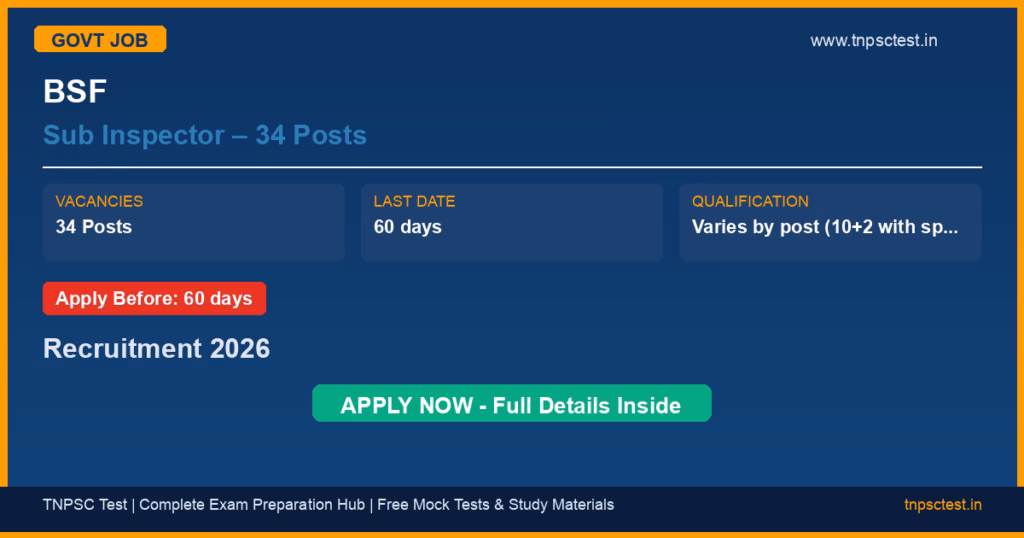 BSF Sub Inspector – 34 Posts Recruitment 2026