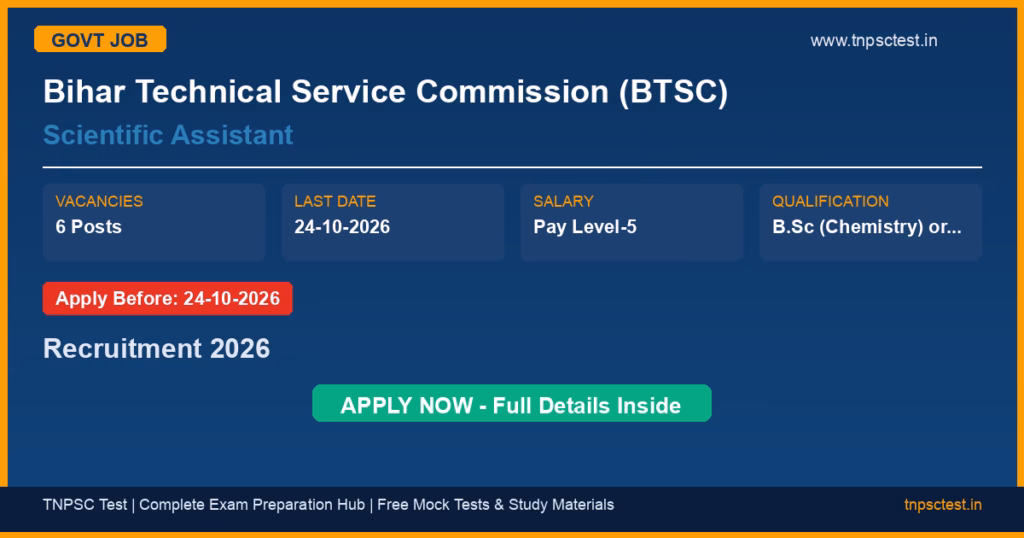 Bihar Technical Service Commission (BTSC) Scientific Assistant Recruitment 2026