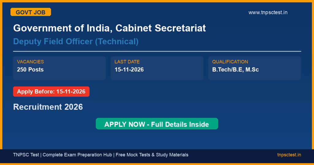 Government of India, Cabinet Secretariat Deputy Field Officer (Technical) Recruitment 2026