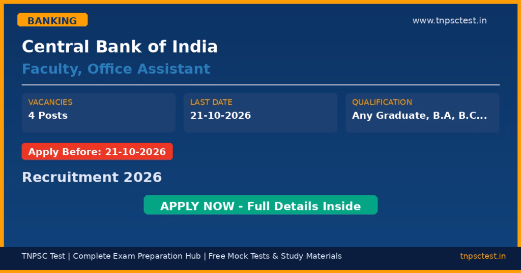 Central Bank of India Faculty, Office Assistant Recruitment 2026