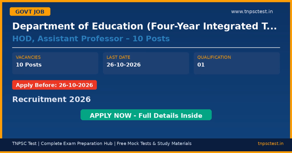 Department of Education (Four-Year Integrated Teacher Education Programme - ITEP) HOD, Assistant Professor – 10 Posts Recruitment 2026