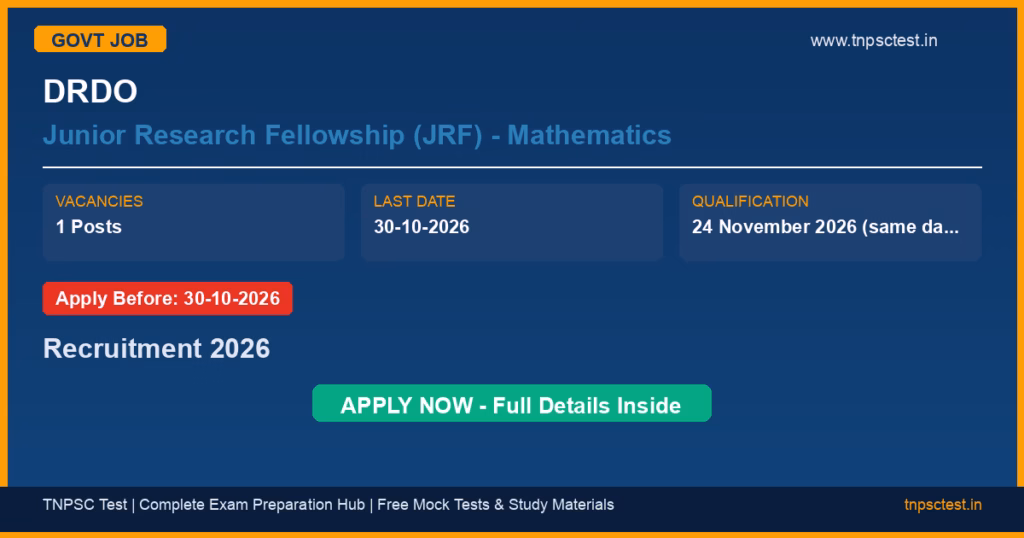DRDO Junior Research Fellowship (JRF) - Mathematics Recruitment 2026