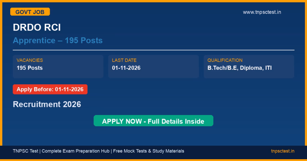 DRDO RCI Apprentice – 195 Posts Recruitment 2026