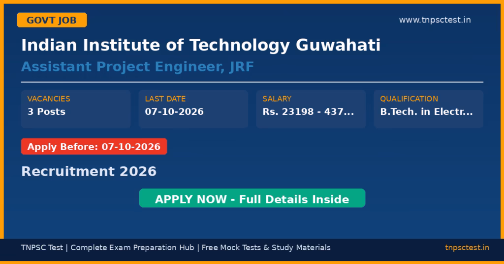 Indian Institute of Technology Guwahati Assistant Project Engineer, JRF Recruitment 2026