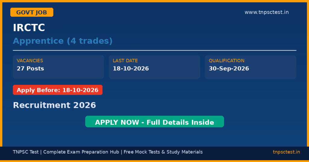 IRCTC Apprentice (4 trades) Recruitment 2026