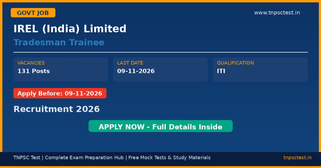 IREL (India) Limited Tradesman Trainee Recruitment 2026