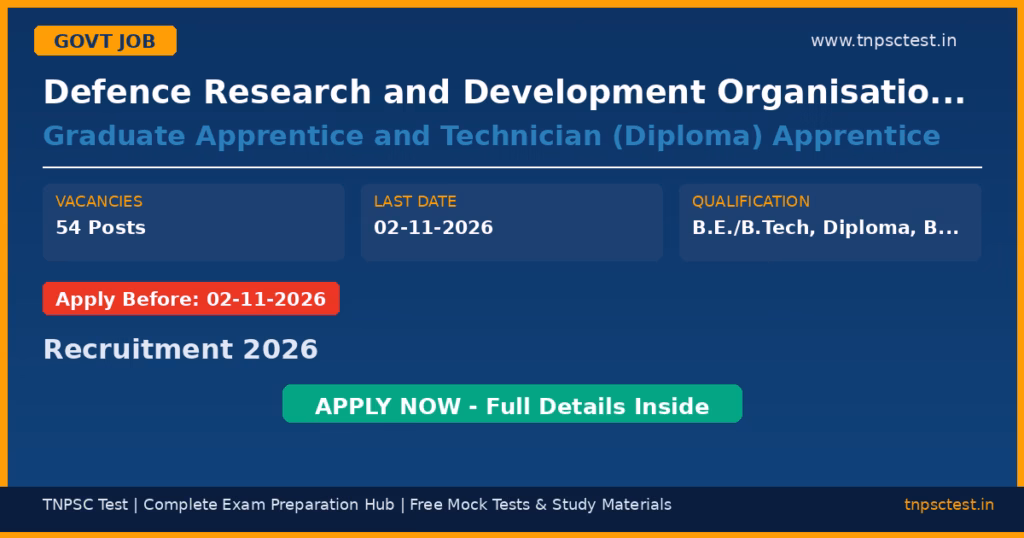 Defence Research and Development Organisation (DRDO) Graduate Apprentice and Technician (Diploma) Apprentice Recruitment 2026