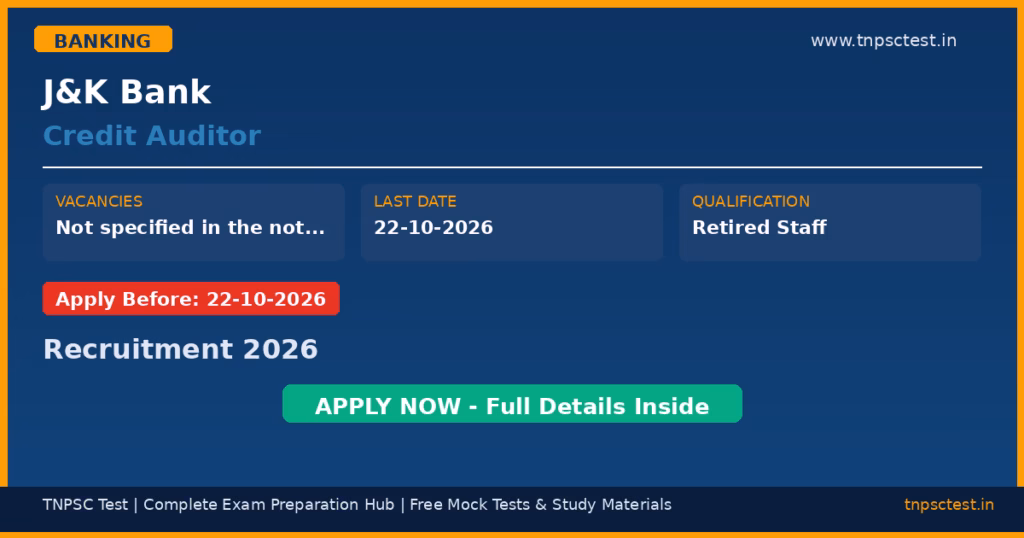 J&K Bank Credit Auditor Recruitment 2026