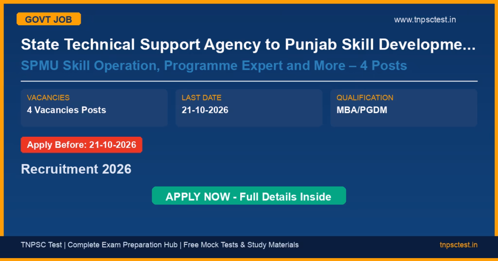 State Technical Support Agency to Punjab Skill Development Mission SPMU Skill Operation, Programme Expert and More – 4 Posts Recruitment 2026