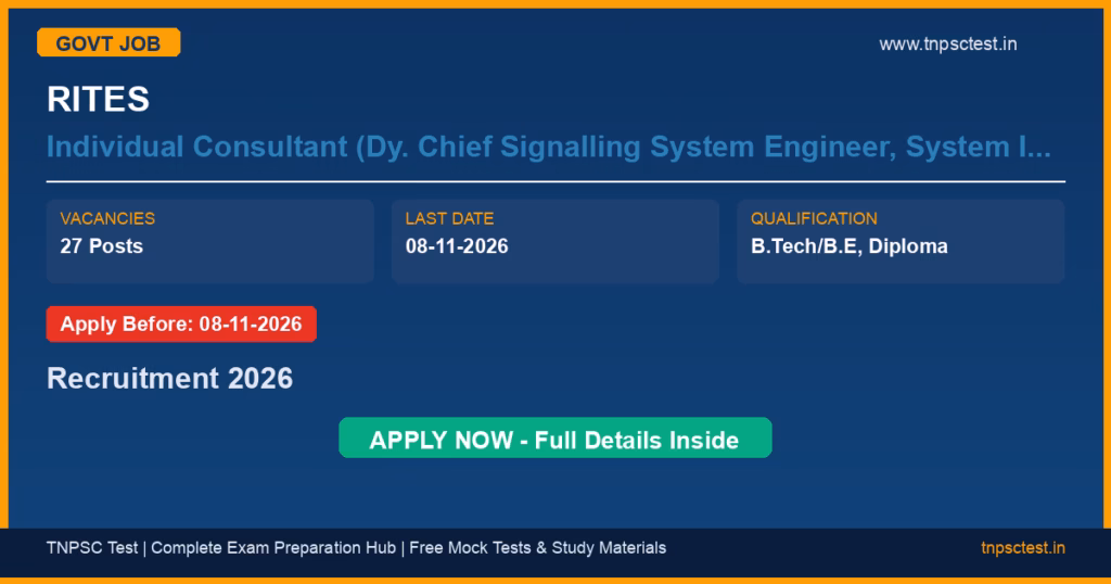 RITES Individual Consultant (Dy. Chief Signalling System Engineer, System Integration Expert, Quality Assurance Expert, and other posts) Recruitment 2026