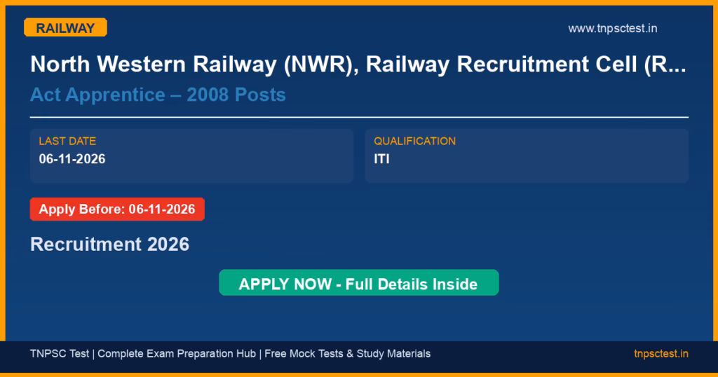 North Western Railway (NWR), Railway Recruitment Cell (RRC), Jaipur Act Apprentice – 2008 Posts Recruitment 2026