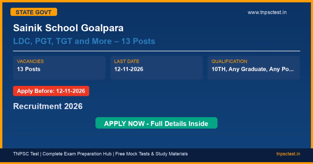 Sainik School Goalpara LDC, PGT, TGT and More – 13 Posts Recruitment 2026