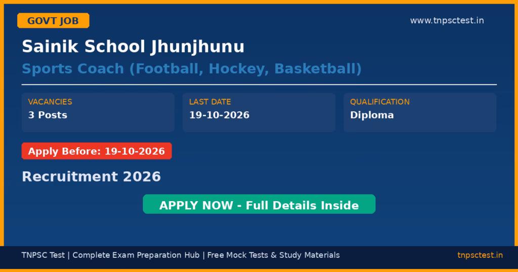 Sainik School Jhunjhunu Sports Coach (Football, Hockey, Basketball) Recruitment 2026