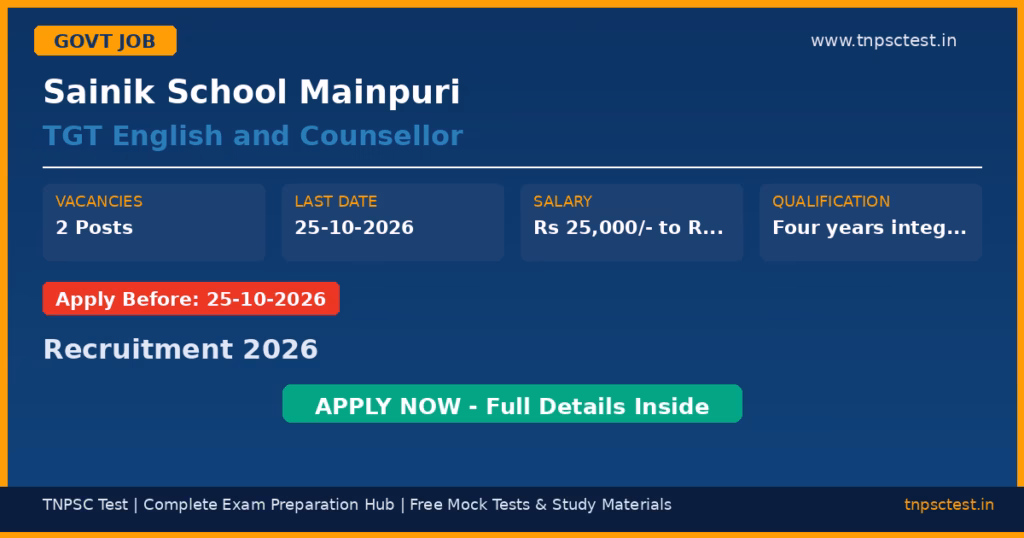 Sainik School Mainpuri TGT English and Counsellor Recruitment 2026