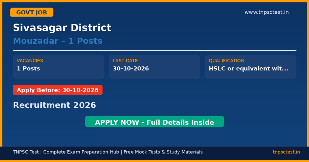 Sivasagar District Mouzadar – 1 Posts Recruitment 2026