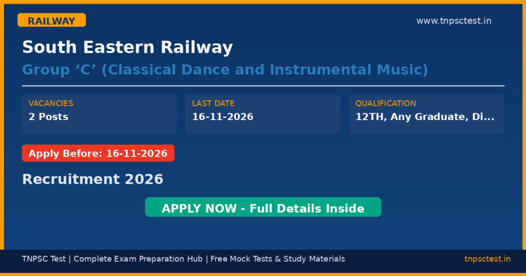 South Eastern Railway Group ‘C’ (Classical Dance and Instrumental Music) Recruitment 2026