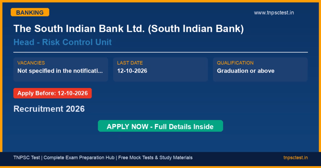 The South Indian Bank Ltd. (South Indian Bank) Head - Risk Control Unit Recruitment 2026