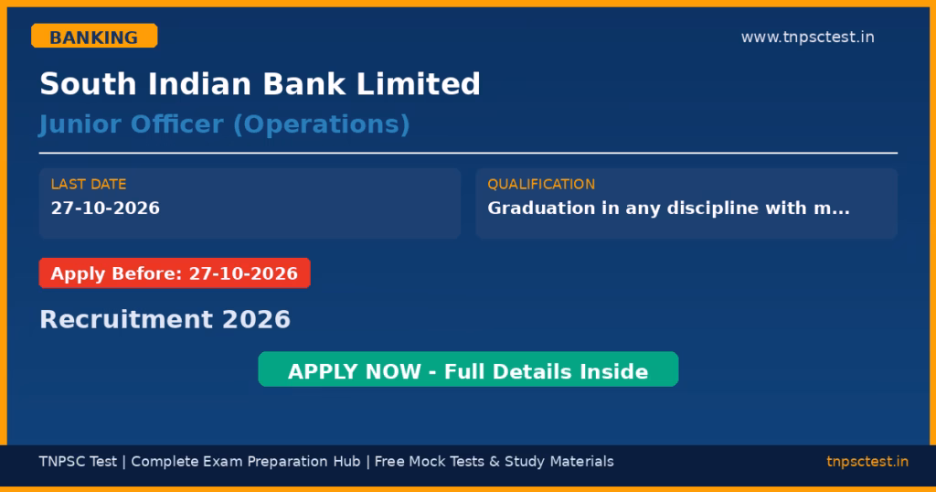 South Indian Bank Limited Junior Officer (Operations) Recruitment 2026