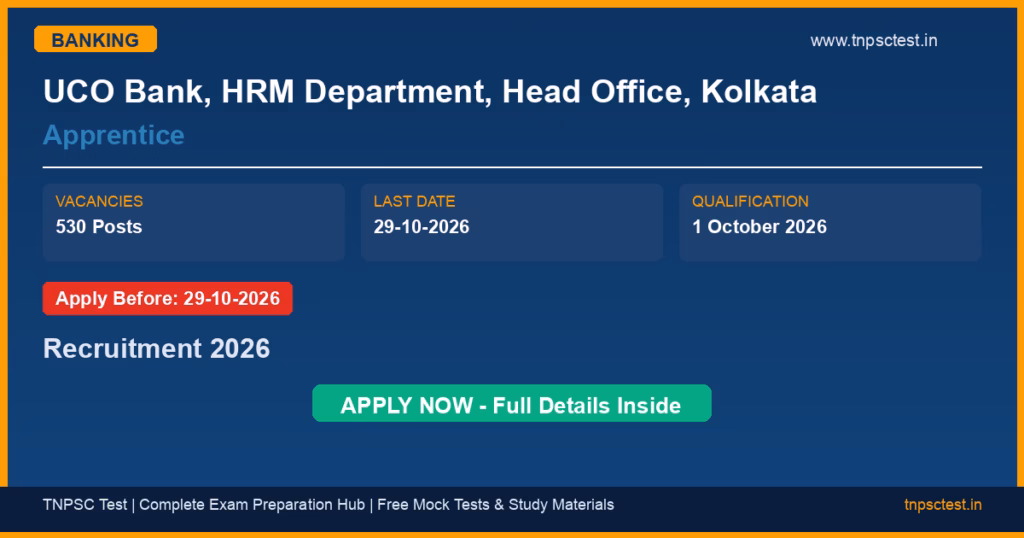 UCO Bank, HRM Department, Head Office, Kolkata Apprentice Recruitment 2026